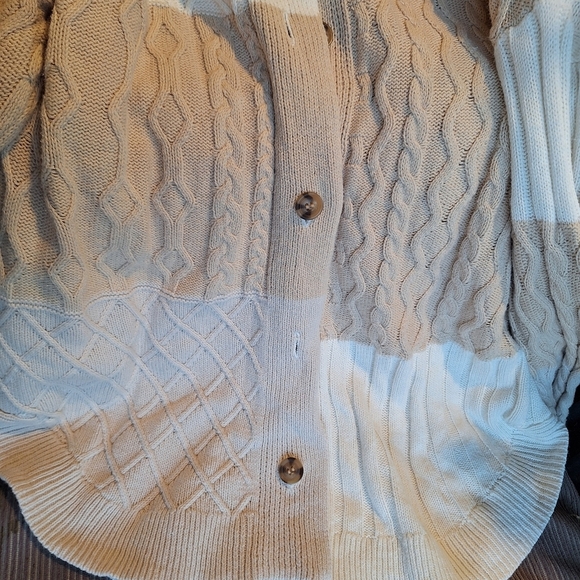 Sonoma Cotton Cardigan SzL Tan/Creme Block Colors Curved Hem Collar Long Sleeves - Picture 9 of 9